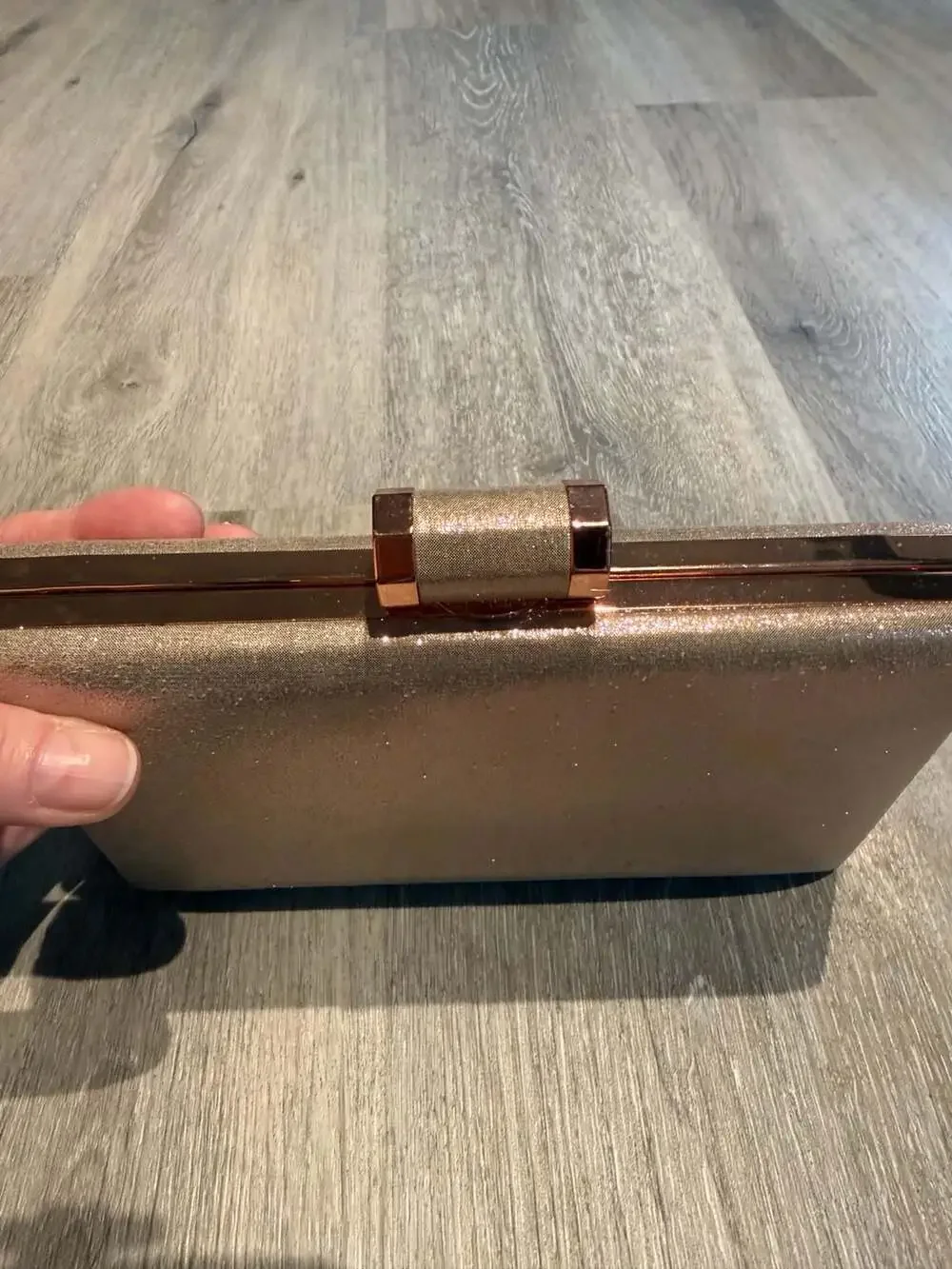 Charming Charlie Rose Gold Glitter Hard Shell Evening Clutch